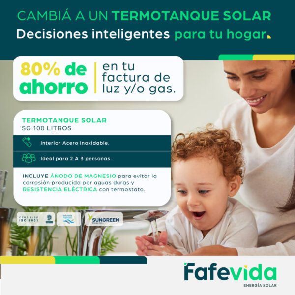Termotanque Solar Acero Inoxidable Sungreen 100L No Presurizado + Resistencia - Imagen 2