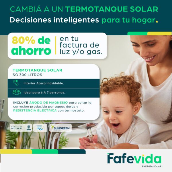 Termotanque Solar Sungreen 300L de acero inoxidable + resistencia - Imagen 2